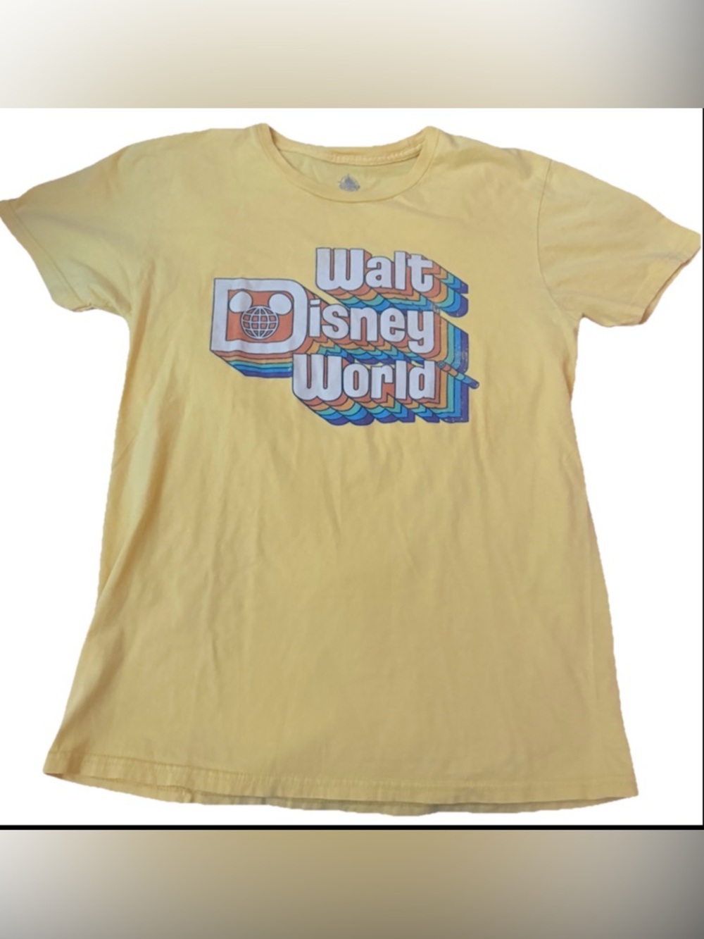 Walt Disney World T Shirt Women’s Medium Yellow Mickey Mouse Solid Retro